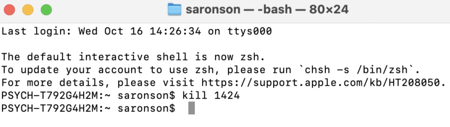 1424 is the process ID for saronson’s Safari browser. She knows that this is the process ID by running the top command.